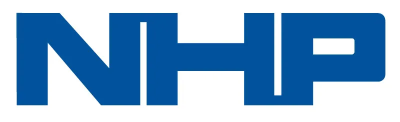 NHP logo in blue letters