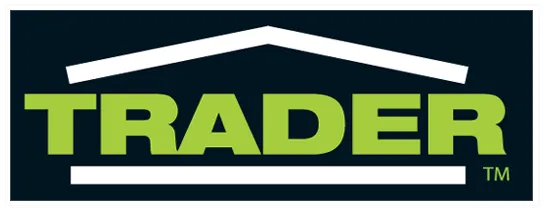Green Trader logo with white roof design.